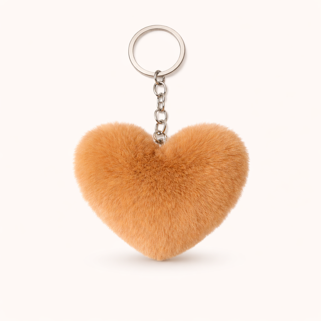 Plush Heart Keychain - Camel