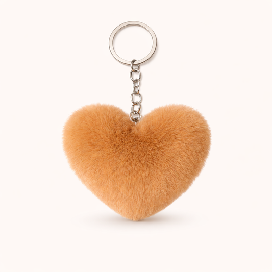 Plush Heart Keychain - Camel