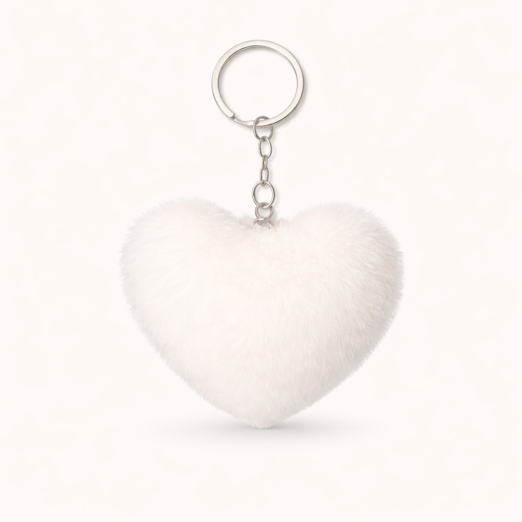 Plush Heart Keychain - White