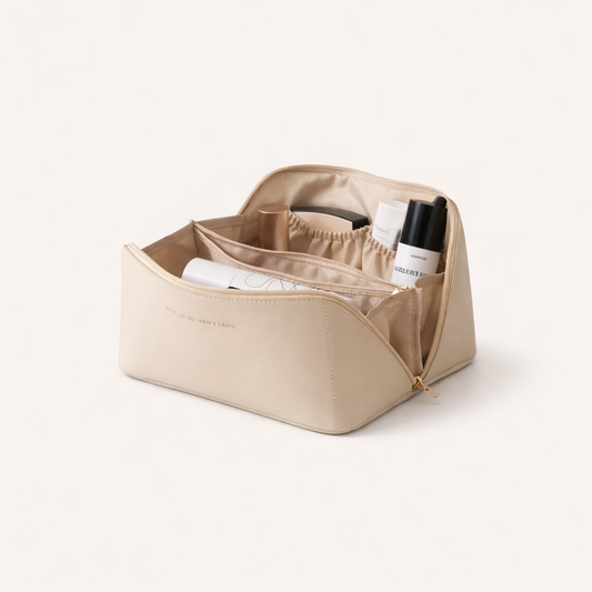 Flat Opening Makeup Pouch - Beige