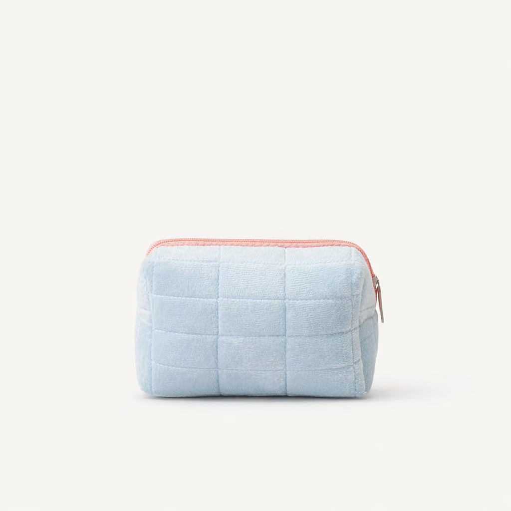 Quilted Makeup Pouch - Light Blue