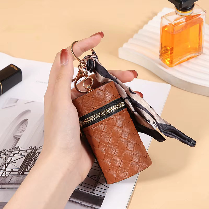 Woven Lipstick Bag Charm - Brown